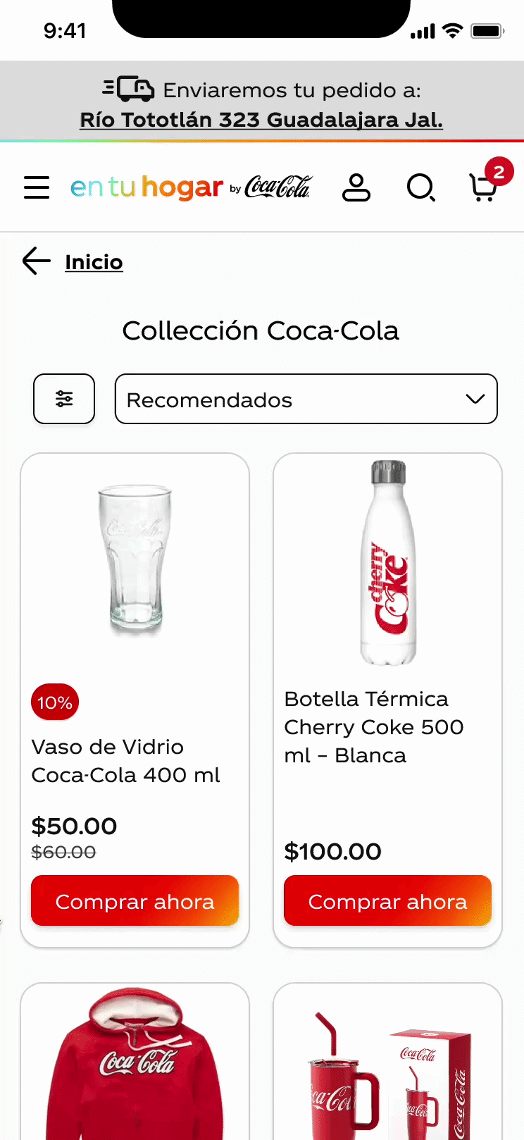 Coca-Cola En tu Hogar, the quick purchase flow